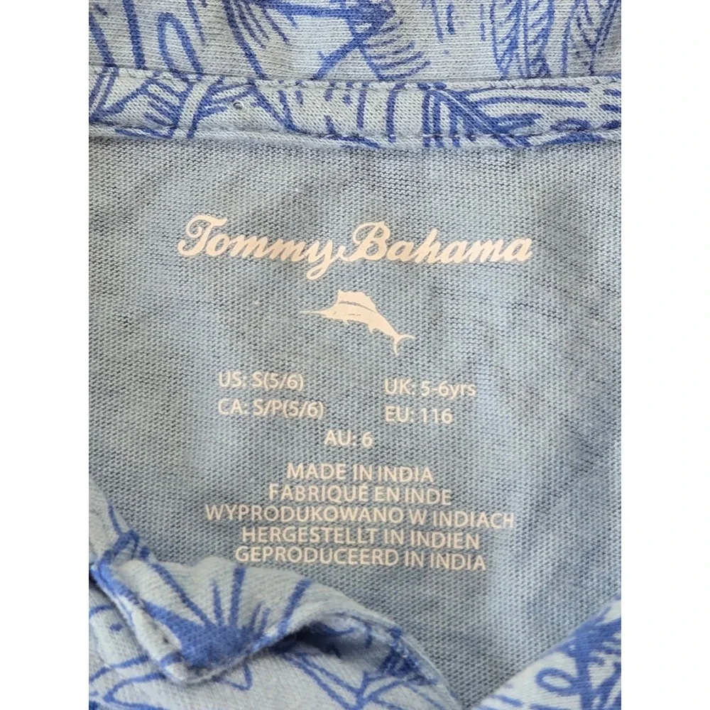 Tommy Bahama Boys Blue Tropical Palm Leaf Print Cotton Button Up Shirt Size 5/6